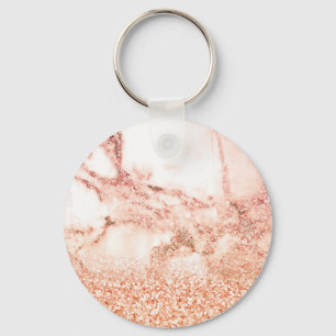 Chic rose gold glitter ombre pink glitter marble key ring