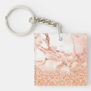 Chic rose gold glitter ombre pink glitter marble key ring