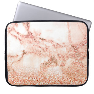 Chic rose gold glitter ombre pink glitter marble laptop sleeve