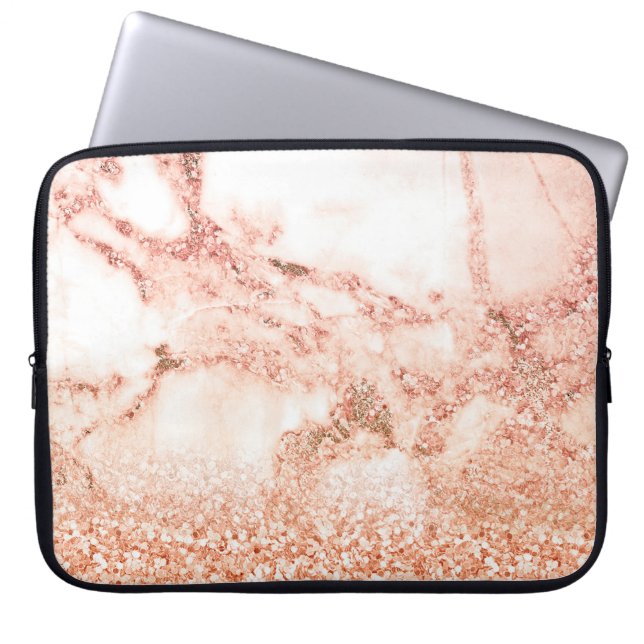 Chic rose gold glitter ombre pink glitter marble laptop sleeve (Front)