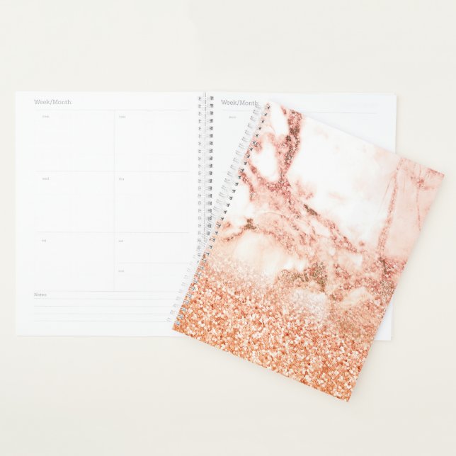 Chic rose gold glitter ombre pink glitter marble planner (Display)