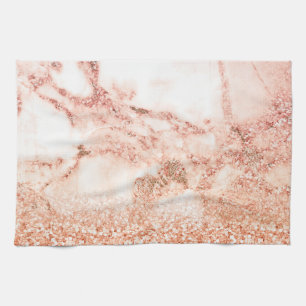 Chic rose gold glitter ombre pink glitter marble tea towel