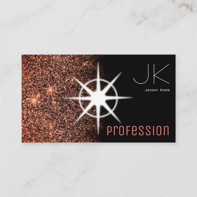 Chic Rose Gold Glitter Photo Template Galaxy Stars Business Card (Front)