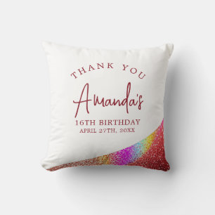 Chic Rose Gold Glitter Rainbow Sweet 16 Birthday Cushion