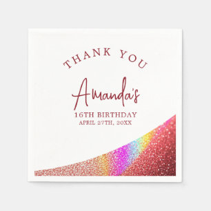 Chic Rose Gold Glitter Rainbow Sweet 16 Birthday Napkin