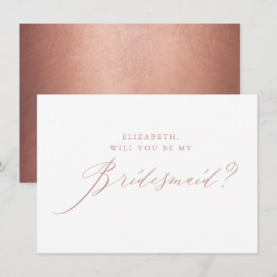 Chic Rose Gold Glitter Script White Bridesmaid Invitation