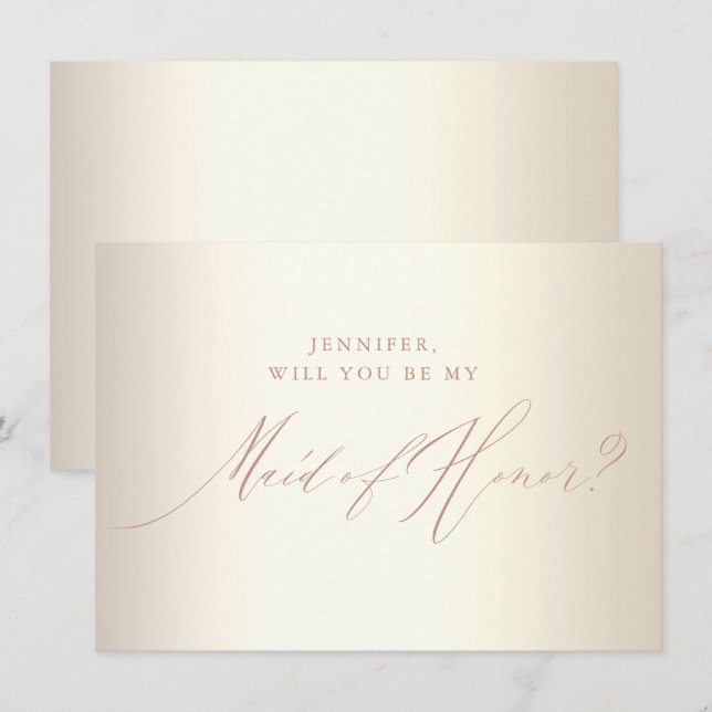 Chic Rose Gold Glitter Script White Maid of Honour Invitation (Front/Back)