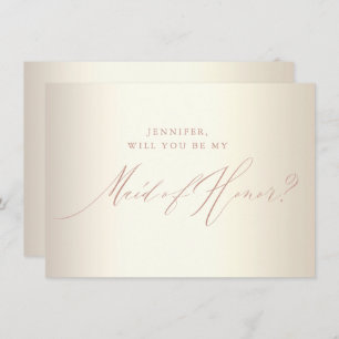 Chic Rose Gold Glitter Script White Maid of Honour Invitation