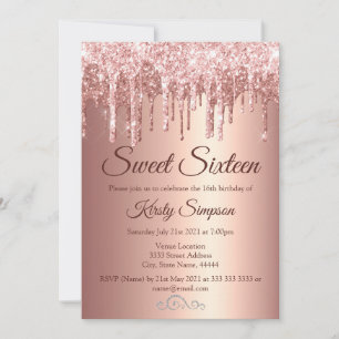 Chic Rose Gold Glitter Sparkle Sweet Sixteen Invitation