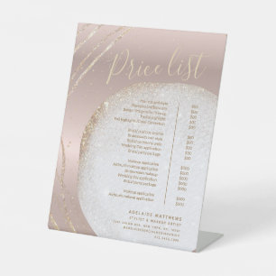 Chic Rose Gold Glitter Stylist Salon Price List Pedestal Sign
