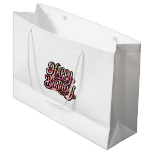 Chic Rose Gold Happy Birthday Glitter Typography Large Gift Bag