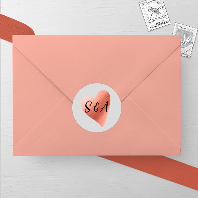 Chic Rose Gold Heart Wedding Classic Round Sticker (Creator Uploaded)