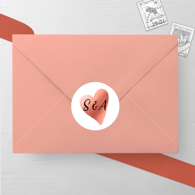 Chic Rose Gold Heart Wedding Classic Round Sticker (Creator Uploaded)