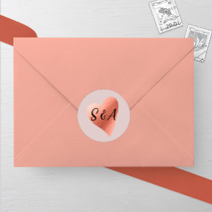 Chic Rose Gold Heart Wedding Classic Round Sticker