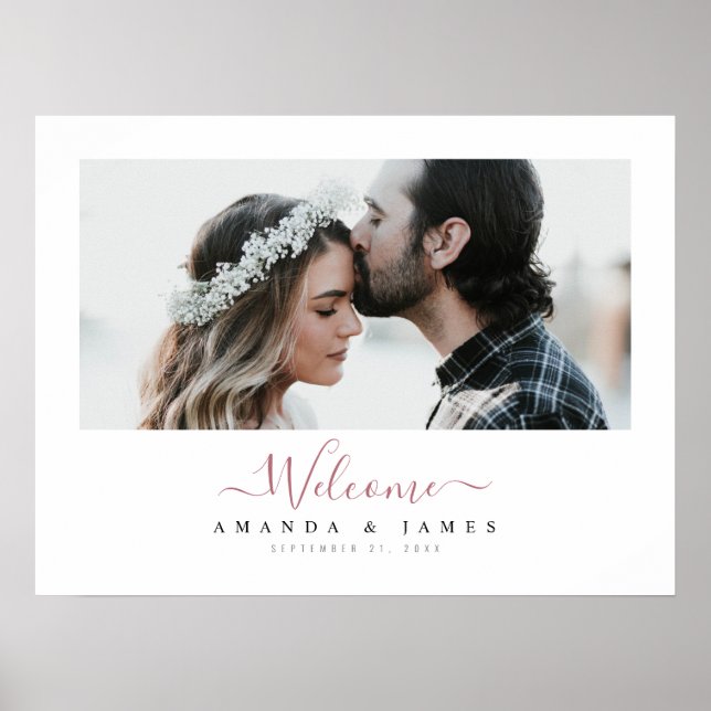Chic Rose Gold Horizontal Photo Wedding Welcome Poster (Front)