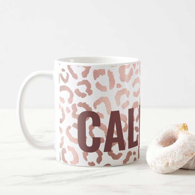 Chic Rose Gold Leopard Cheetah Animal Print Coffee Mug (With Donut)