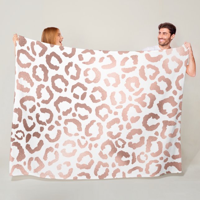 Chic Rose Gold Leopard Cheetah Animal Print Fleece Blanket (In Situ)