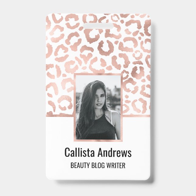 Chic Rose Gold Leopard Cheetah Animal Print ID Badge (Front)