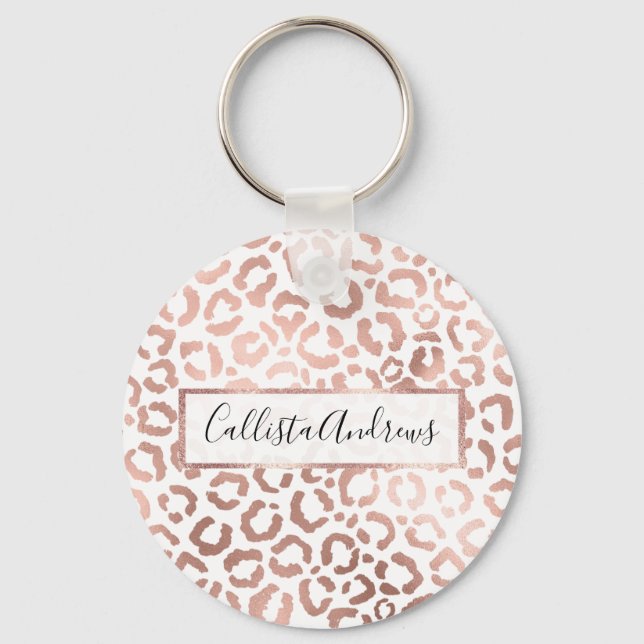 Chic Rose Gold Leopard Cheetah Animal Print Key Ring (Front)