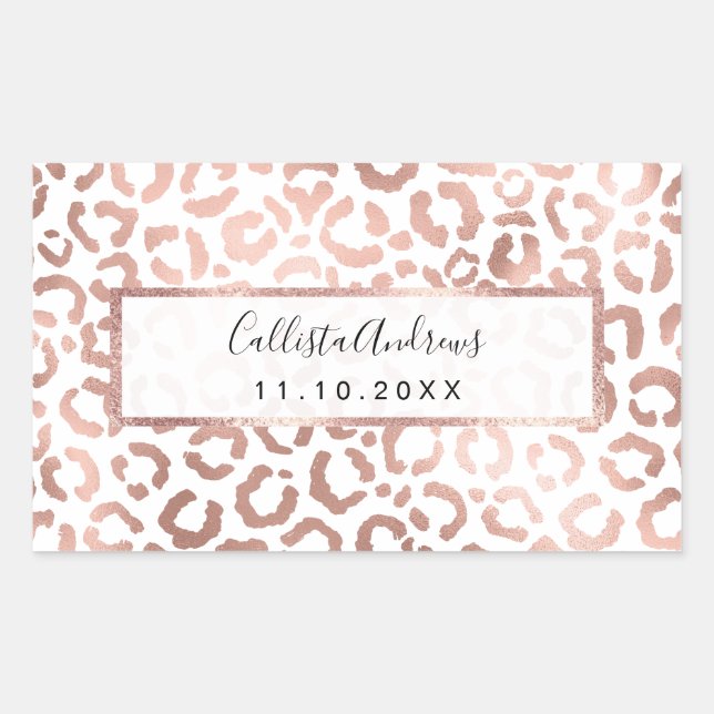 Chic Rose Gold Leopard Cheetah Animal Print Rectangular Sticker (Front)