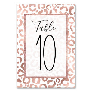 Chic Rose Gold Leopard Cheetah Animal Print Table Number