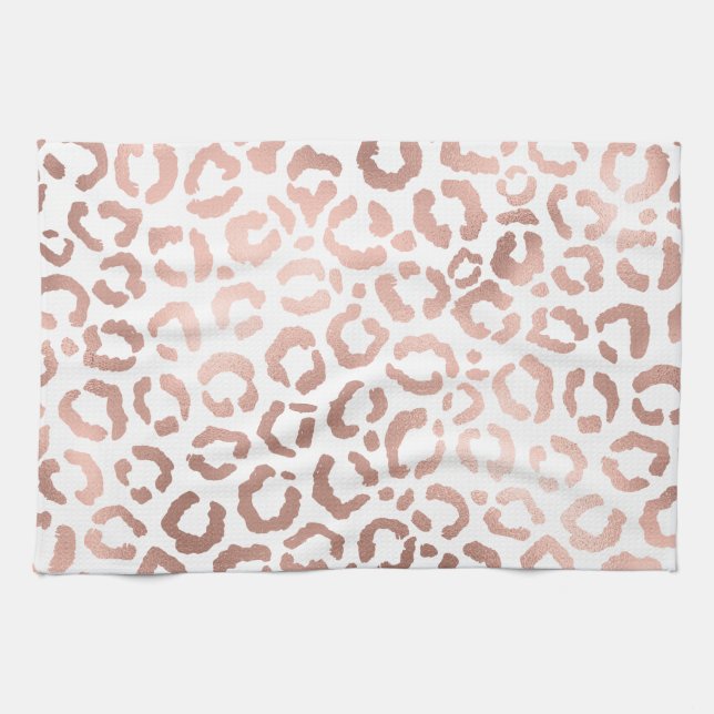 Chic Rose Gold Leopard Cheetah Animal Print Tea Towel (Horizontal)