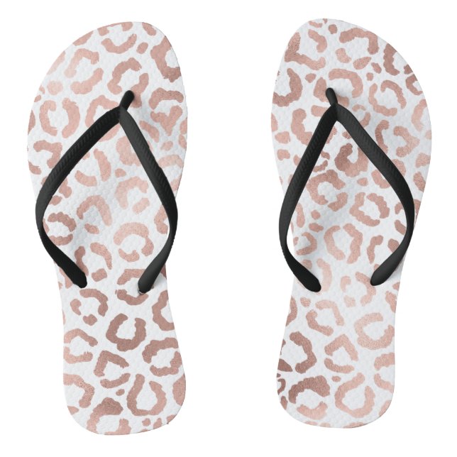 Chic Rose Gold Leopard Cheetah Animal Print Thongs (Footbed)