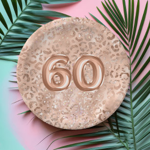 Chic Rose Gold Leopard Print 60th Birthday Paper Plate