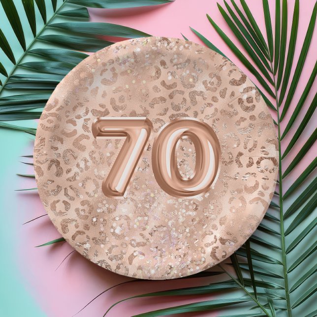 Chic Rose Gold Leopard Print 70th Birthday Paper Plate (Creator Uploaded)