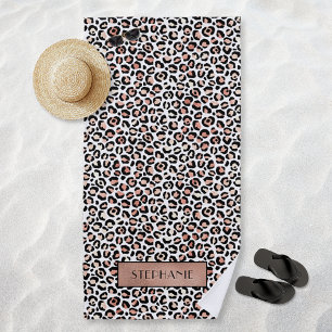 Chic Rose Gold Leopard Print Personalised Beach Towel