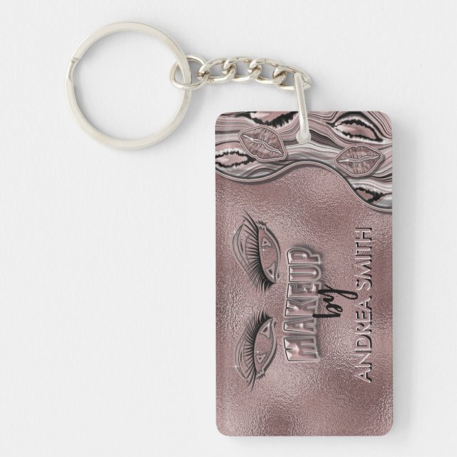 Chic Rose Gold Makeup Artist Personalised Elegant  Key Ring (Front)
