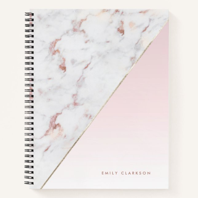 Chic Rose Gold Marble Blush Personalised Notebook (Front)