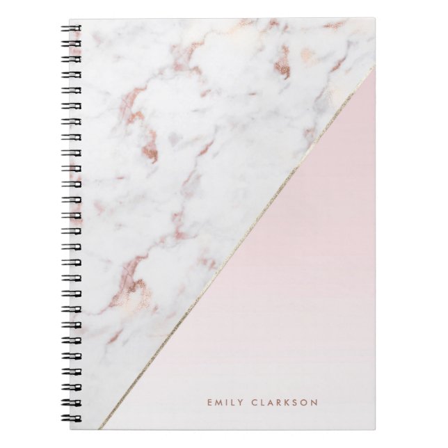 Chic Rose Gold Marble Blush Personalised Notebook (Front)