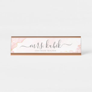 Chic Rose Gold Marble Customizable Name Plate