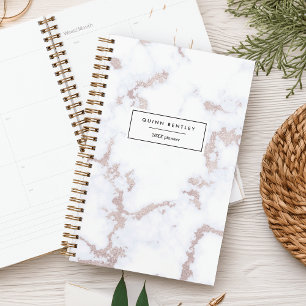 Chic Rose Gold Marble Personalised Planner