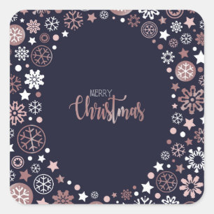 Chic rose gold metallic winter snowflakes square sticker