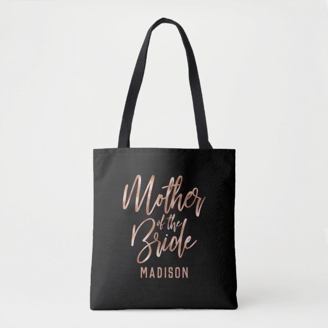Chic Rose Gold Modern Mother of the Bride Monogram Tote Bag (Front)