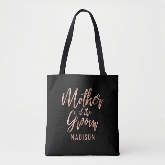 Chic Rose Gold Modern Mother of the Groom Monogram Tote Bag (Front)