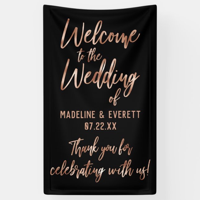 Chic Rose Gold Modern Typography Wedding Welcome Banner (Vertical)