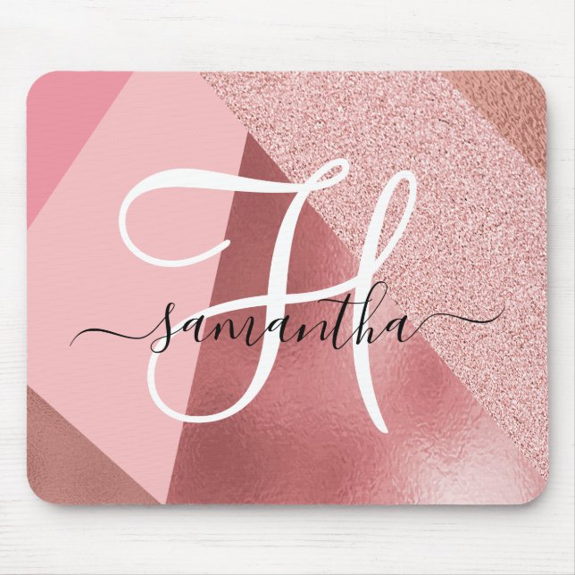 Chic Rose Gold Monogram Mouse Pad (Front)