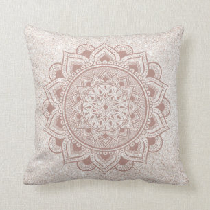 Chic Rose Gold Om Mandala Yoga Glitter Modern Yogi Cushion