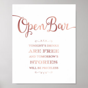 Chic Rose Gold OPEN BAR QUOTE Sign Print