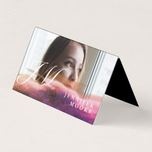 Chic Rose Gold Photo Monogrammed Folded Business Card