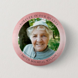 Chic Rose Gold Pink Foil Sympathy Memorial Photo 6 Cm Round Badge