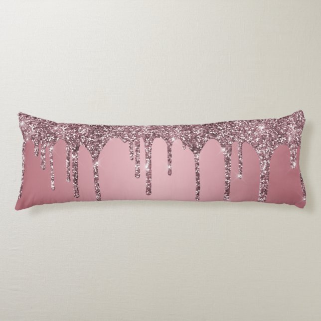 Chic Rose Gold Pink Glitter Sparkle Drips Body Cushion (Front)