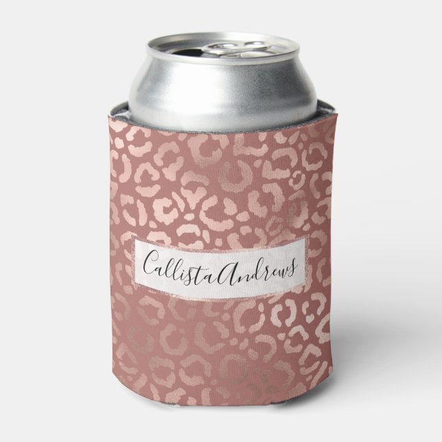 Chic Rose Gold Pink Leopard Cheetah Animal Print Can Cooler (Can Front)