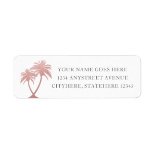 Chic Rose Gold Pink Palm Tree Return Address Label