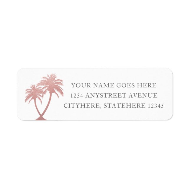 Chic Rose Gold Pink Palm Tree Return Address Label (Front)