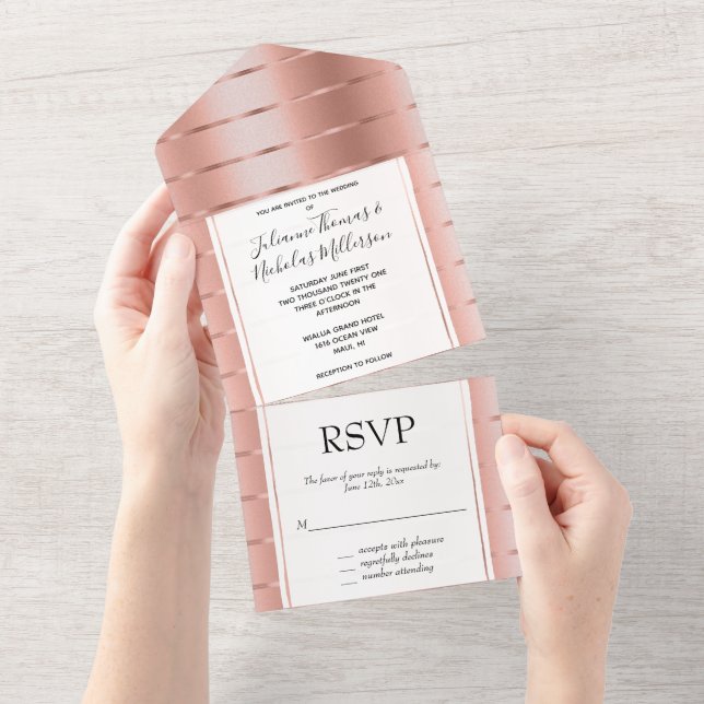 Chic Rose Gold Ribbon Wedding All In One Invitation (Tearaway)