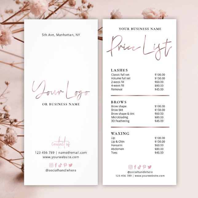 Chic Rose Gold Salon Price List Of Services  Rack Card (Creator Uploaded)